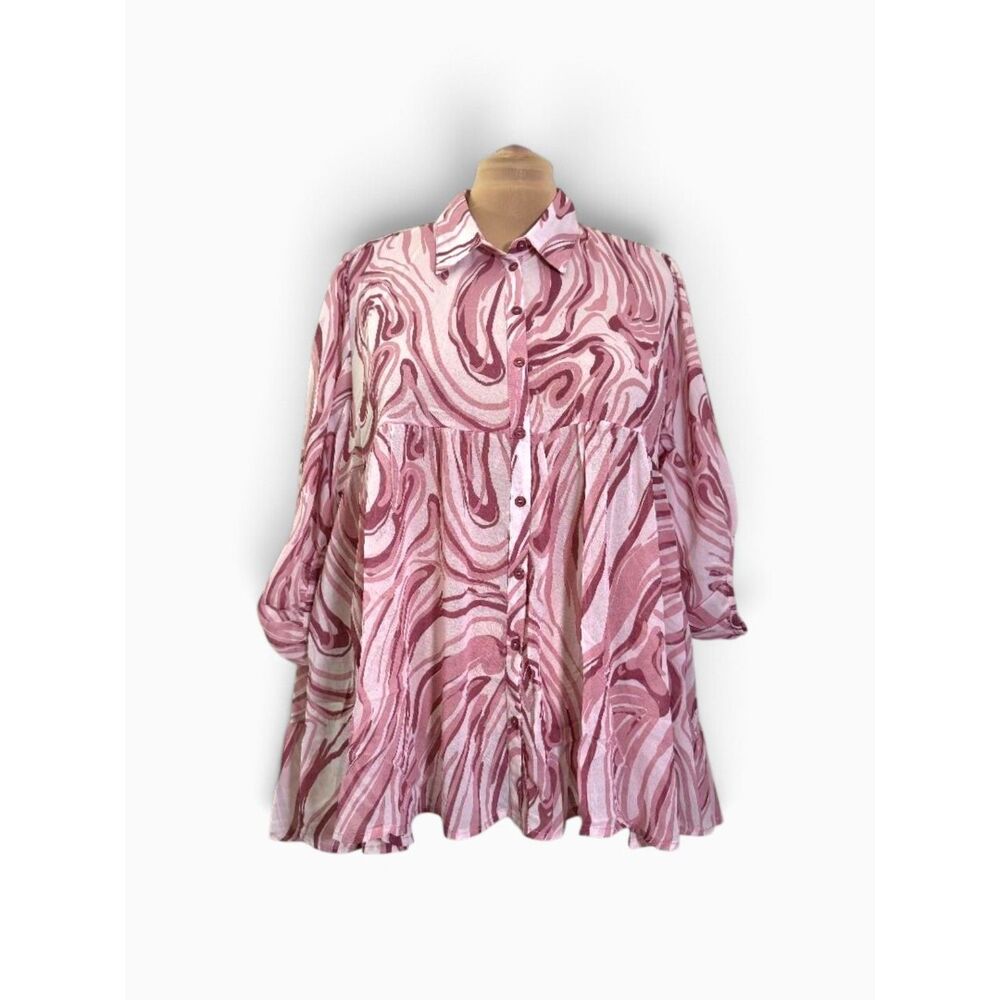 Umgee Marble Print Collared Button Up Shirt in Dusty Rose, NWT! Size LARGE